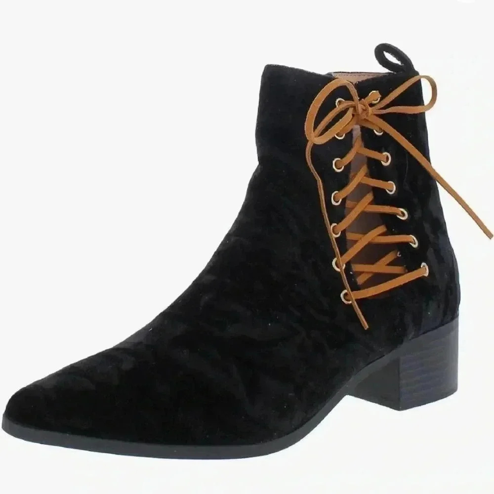 NEW Journee Collection Tru Comfort Foam Aqua Bootie Blk Crushed Velvet Lace 12